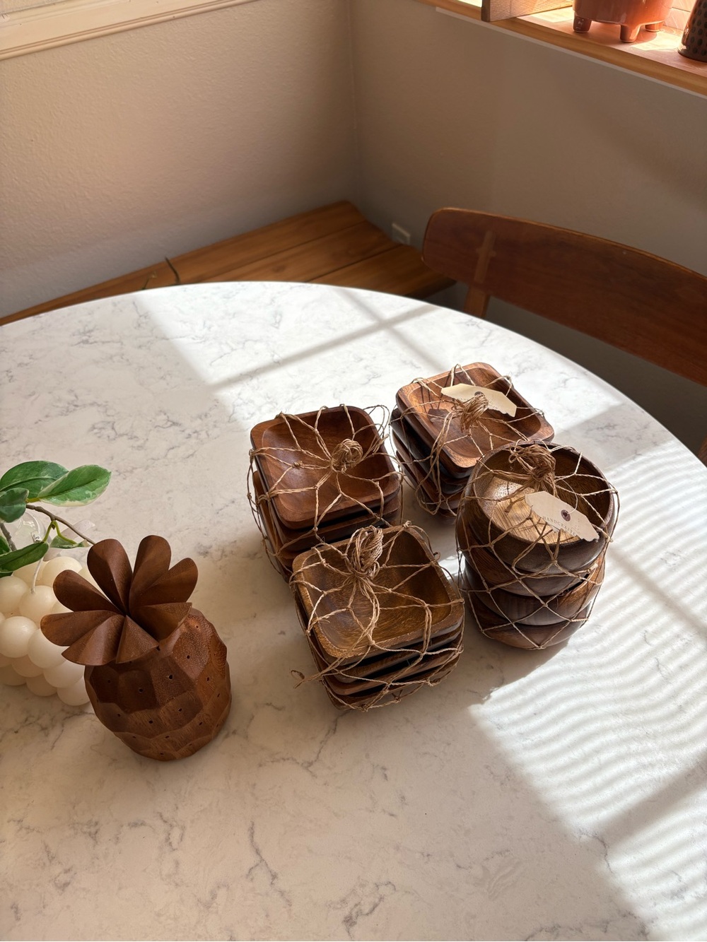 Vintage Wooden Snack & Serving Bowls Set of 16 & Pineapple